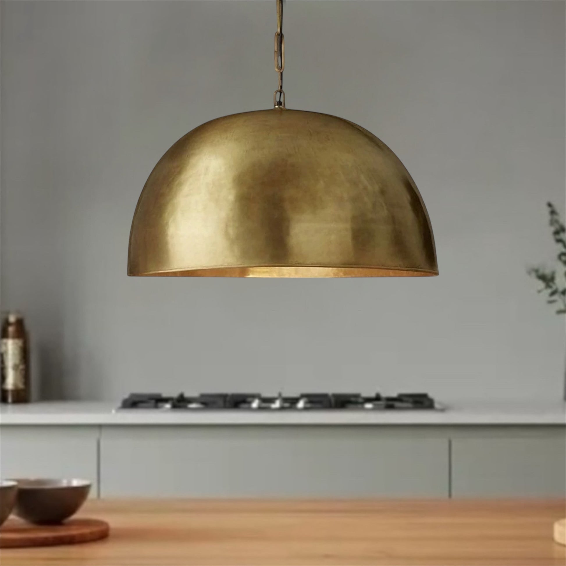 Antiqued Brass Dome Light Fixture  - Ref.1163