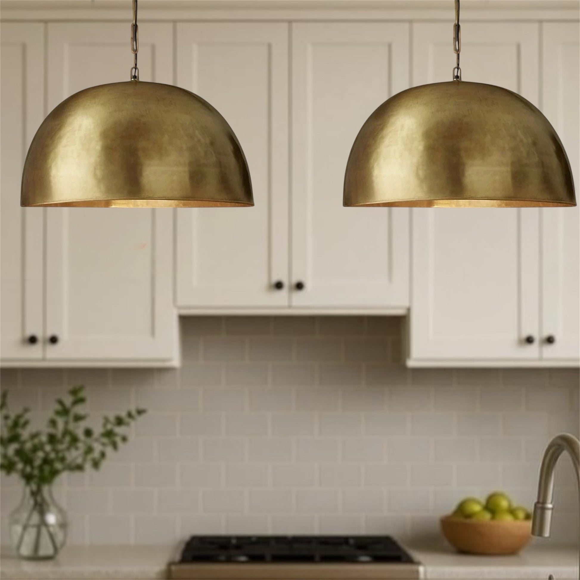 Antiqued Brass Dome Light Fixture  - Ref.1163