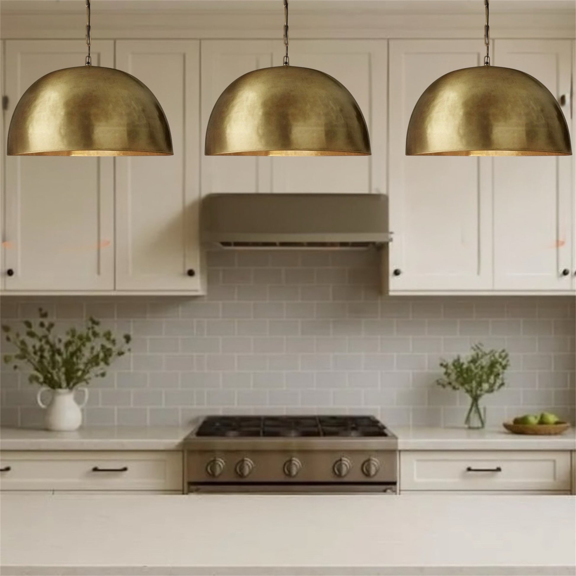 Antiqued Brass Dome Light Fixture  - Ref.1163