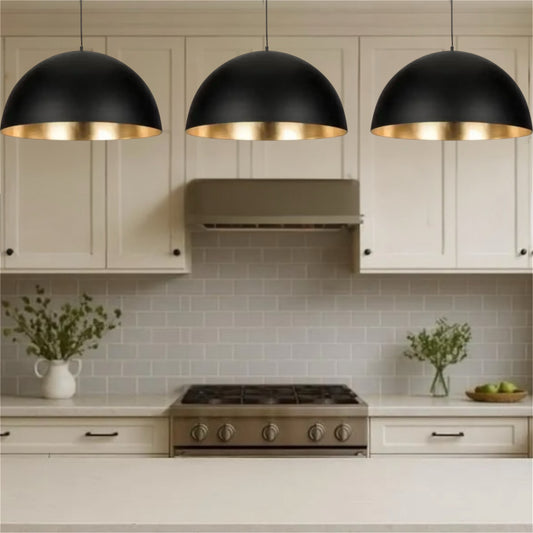 Black Dome Brass Light Fixture - handing lamps, danish pendant light, design lights, wooden pendant light, wooden pendant lamp, black chandelier, black pendant light, black lighting, Nordic pendant light, Dome Black Pendant