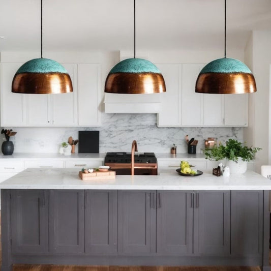 Set of 3 Dome Brass Lights , Copper Patina Brass Home & Living, Lighting, Light Fixtures, brass dome pendant, Art Deco Light, Brass light, Island Kitchen, Antique brass, Shade lights, pendant lighting