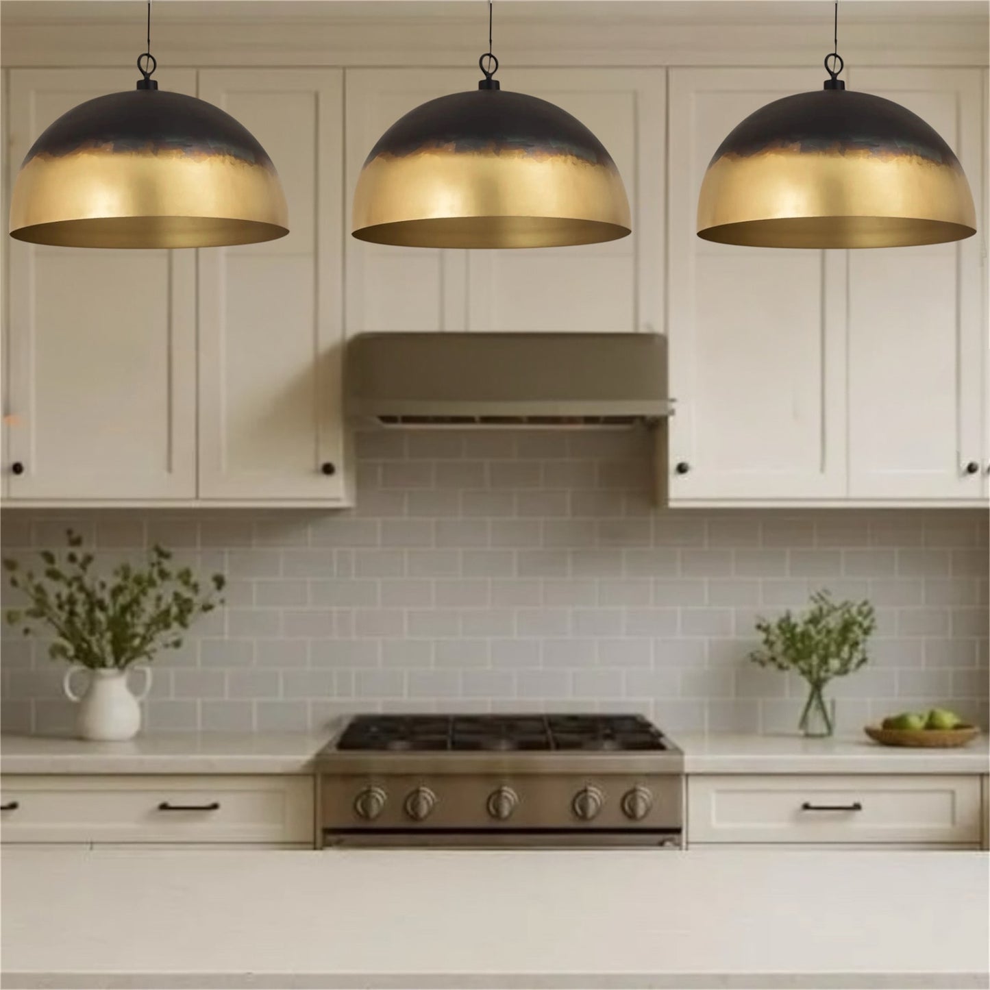Brass Dome Light Fixture, Black With Gold - Ref.1182