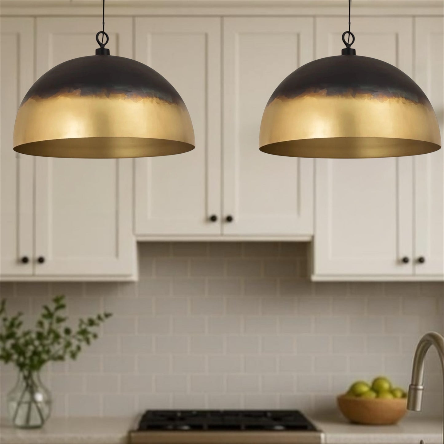 Brass Dome Light Fixture, Black With Gold - Ref.1182