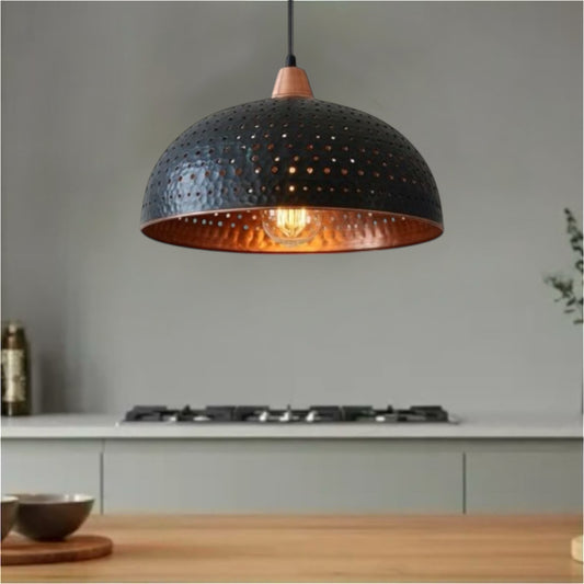 Copper Dome Ceiling Light, Hammered Black & Copper Red-