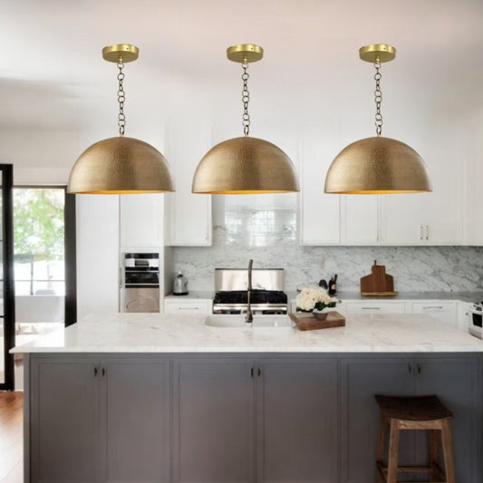 Set of 3 Dome Hammered , Gold Brass Rustic chandelier, Copper Pendant Lamp, Ceiling Lighting, Industrial lighting, Dome Light Fixture, Copper Oxidized, Handcrafted Dome, Dome Lamp, Kitchen Island, Green Patina Light