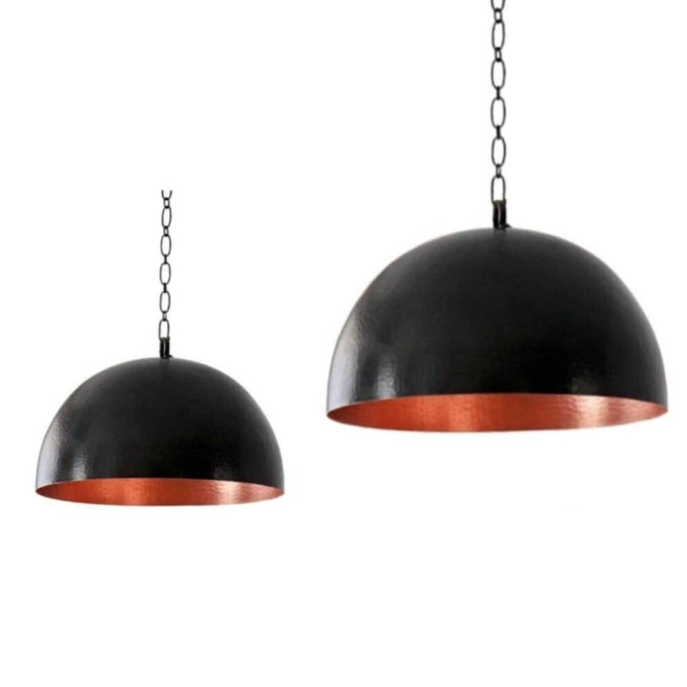 Black Dome Hammered Brass Light Fixture