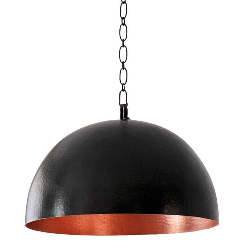 Black Dome Hammered Brass Light Fixture