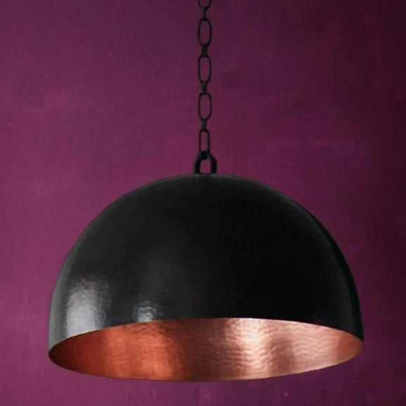 Black Dome Hammered Brass Light Fixture