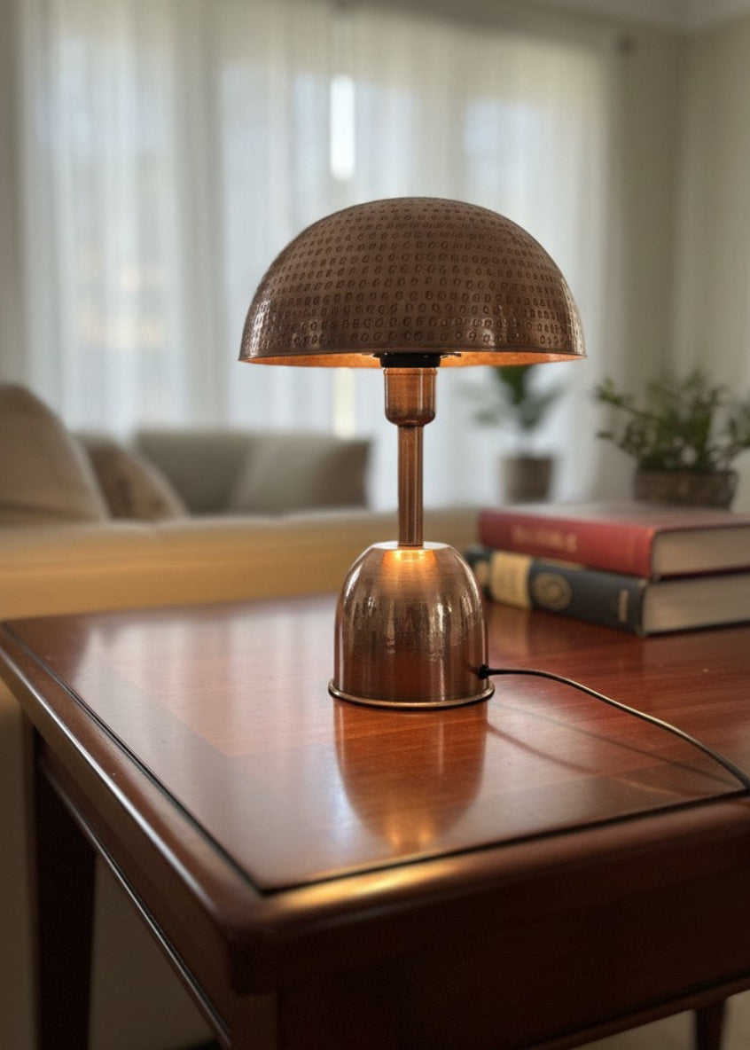 Handcrafted copper table lamp for luxury restaurant ambient lighting