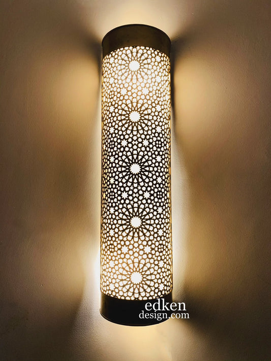 Handmade Moroccan brass wall lamp used as interior wall lighting for living room or hallway