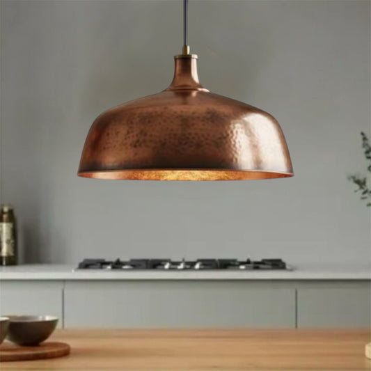 Oxidized Hammered Copper Dome Light Fixture - Ref.1770