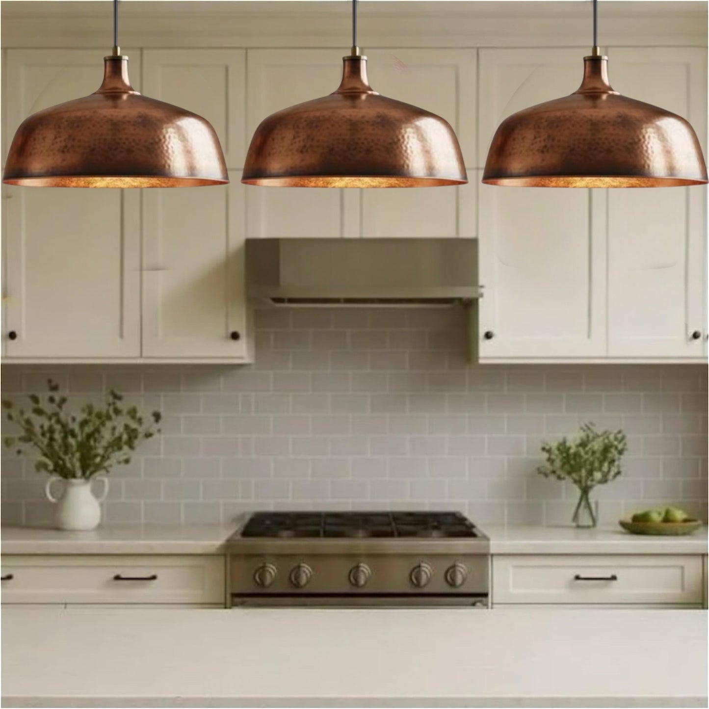 Oxidized Hammered Copper Dome Light Fixture - Ref.1770