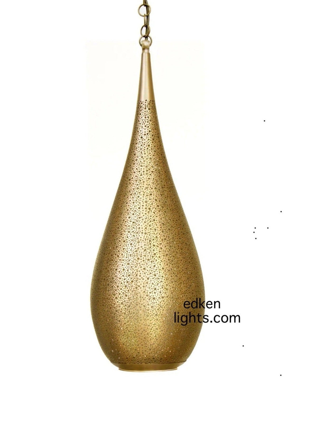 Antique brass Moroccan hanging lamp with hand-pierced floral patterns, ideal for rustic home decor.