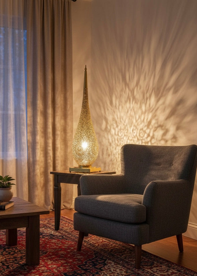 Solid square brass base of an authentic Moroccan handmade lamp.