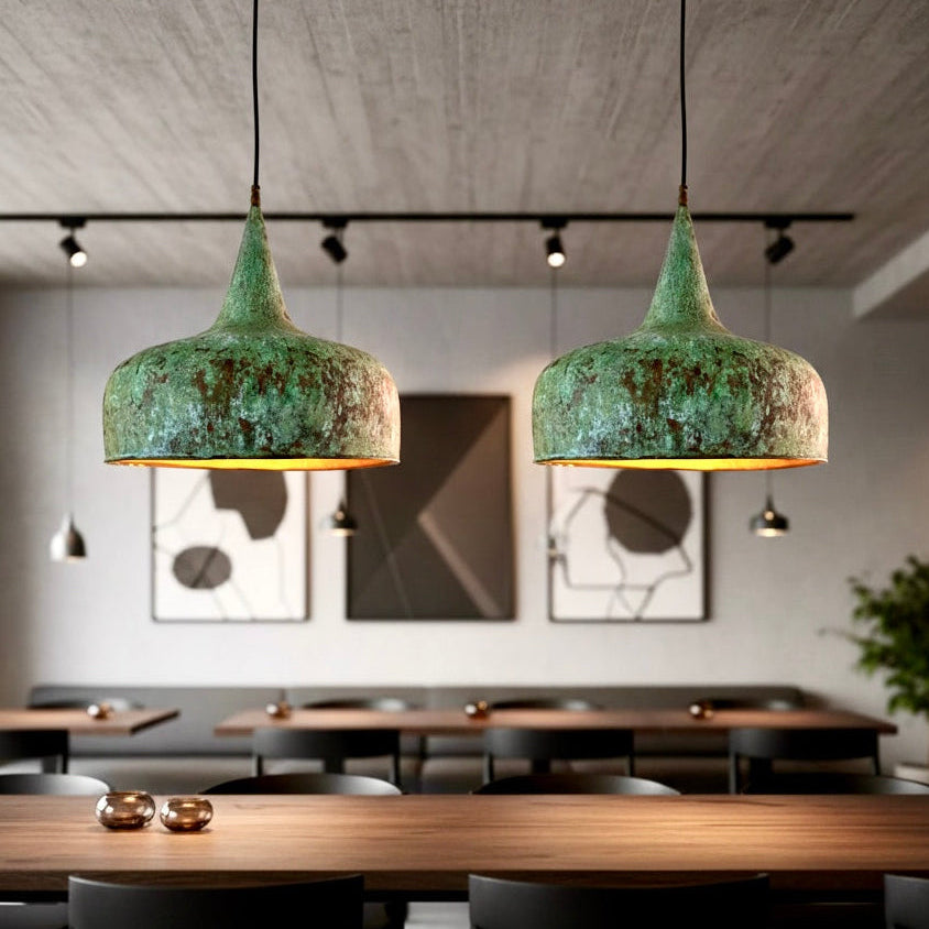 Moroccan Green Patina Brass Pendant Light - Handmade Dome Lamp