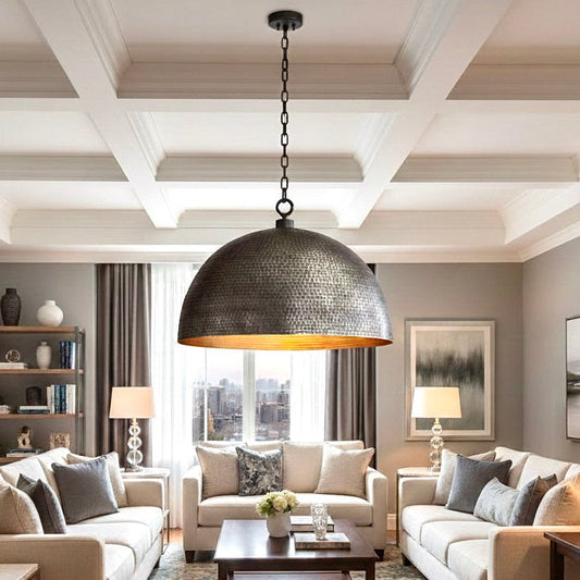 Brass Dome Ceiling Light, Hammered Black & Gold - Ref.1164