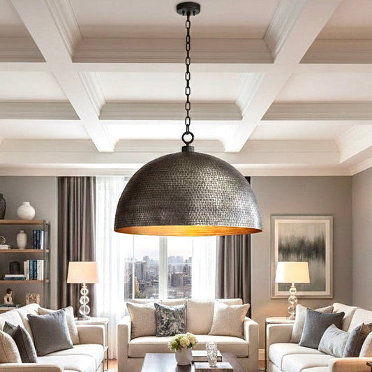 Brass Dome Ceiling Light, Hammered Black & Gold - Ref.1164