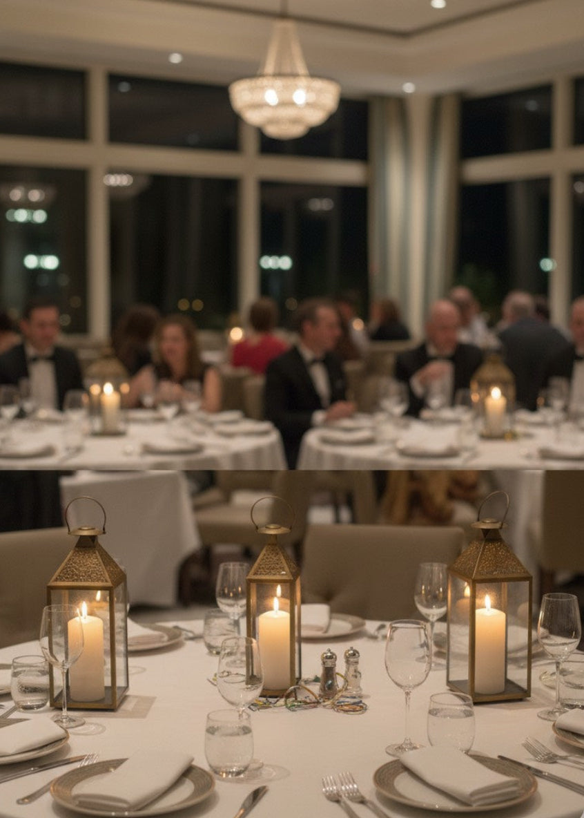 Luxury Moroccan brass lantern with warm candle light, ideal for home styling and gifts.