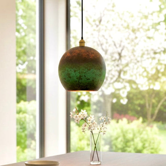 Handmade Green Patina Brass Pendant Light | Modern Moroccan Decor