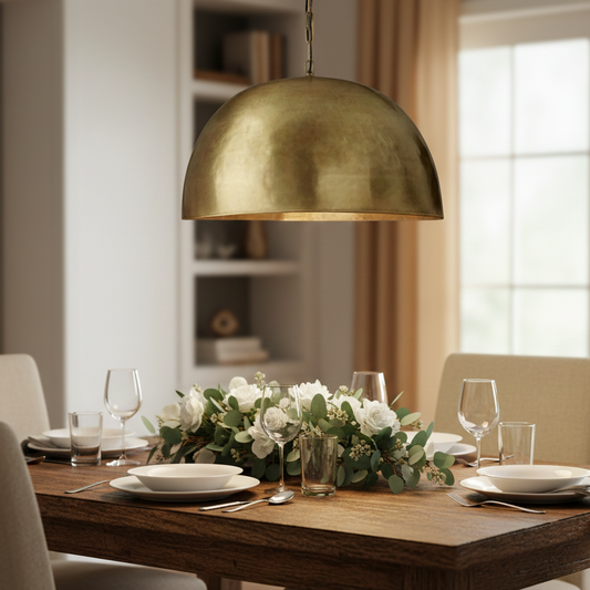 Modern minimalist dome chandelier in brushed gold.