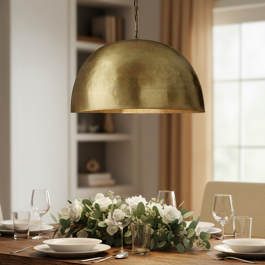 Modern minimalist dome chandelier in brushed gold.