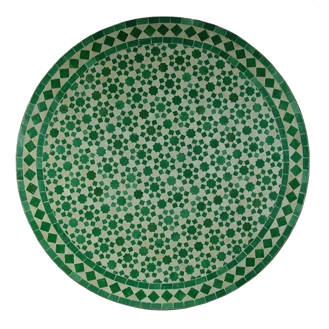 Authentic Moroccan Mosaic Round Table - Green Zellige | Handmade