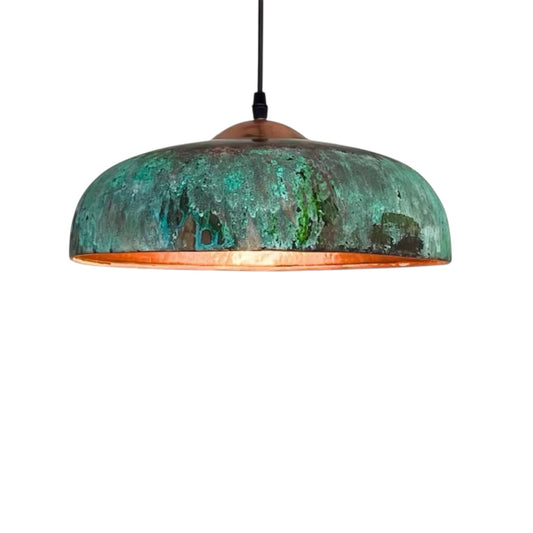 Oxidized brass and copper dome pendant light fixture, handmade Moroccan lighting with vintage patina finish