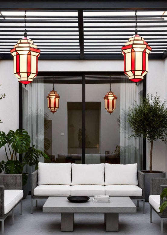 Large Moroccan brass hanging lanterns for luxury hotel courtyard projects, handmade authentic lighting wholesale.