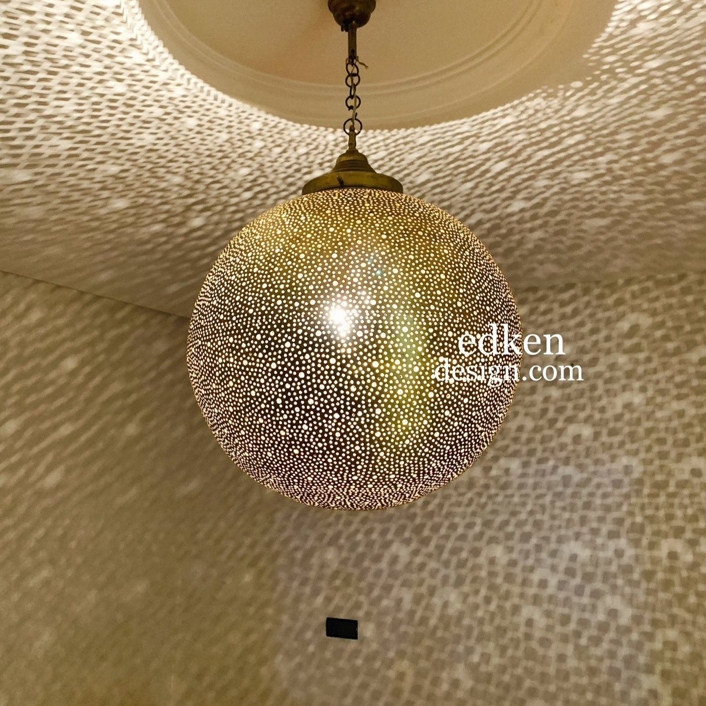 EDKEN LIGHTS - Morocco Ceiling Lamp Shades Globe Shape Fixture Ball pierced Hanging Lights Handmade Brass Morocco Lamp