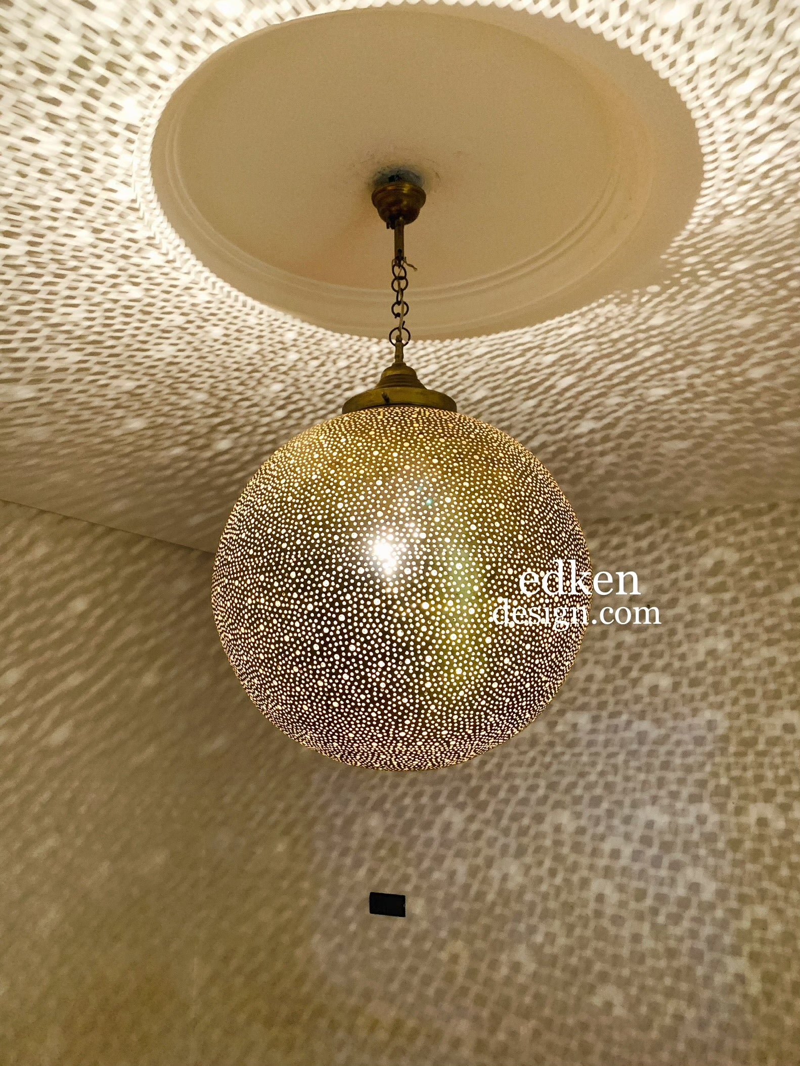EDKEN LIGHTS - Morocco Ceiling Lamp Shades Globe Shape Fixture Ball pierced Hanging Lights Handmade Brass Morocco Lamp