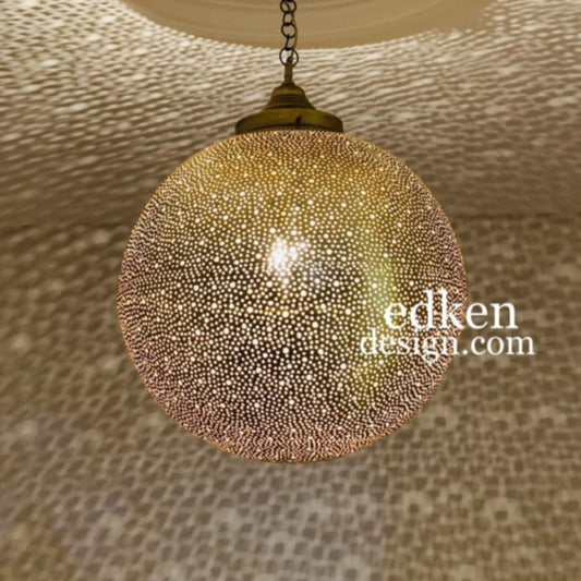 EDKEN LIGHTS - Morocco Ceiling Lamp Shades Globe Shape Fixture Ball pierced Hanging Lights Handmade Brass Morocco Lamp