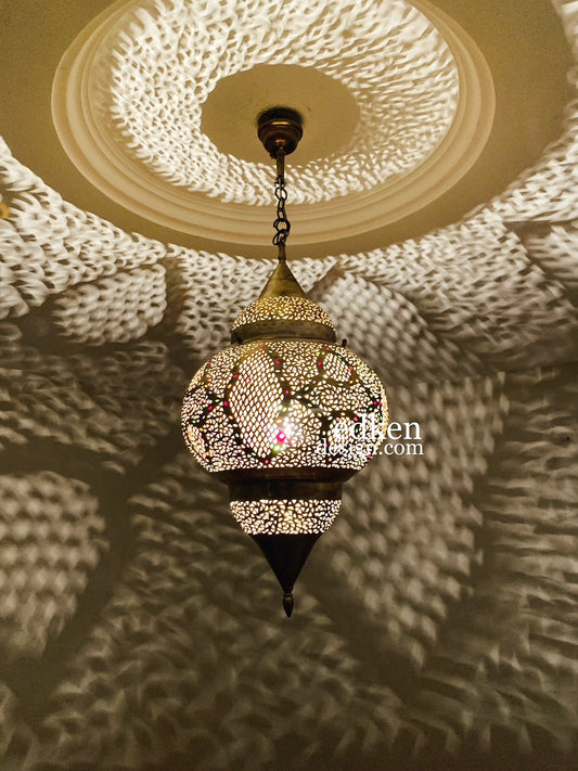 EDKEN LIGHTS - Morocco Ceiling Lamp Shades Fixture brass Morocco Chandelier Handmade with Red Green and Blue design