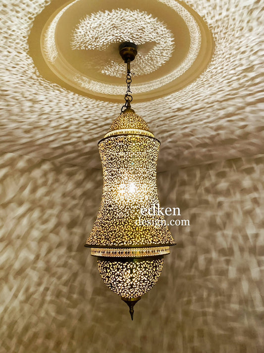 EDKEN LIGHTS - Morocco Ceiling Chandelier Large Hanging Lamp Shades Fixture Moorish Lights Handmade Brass in Morocco