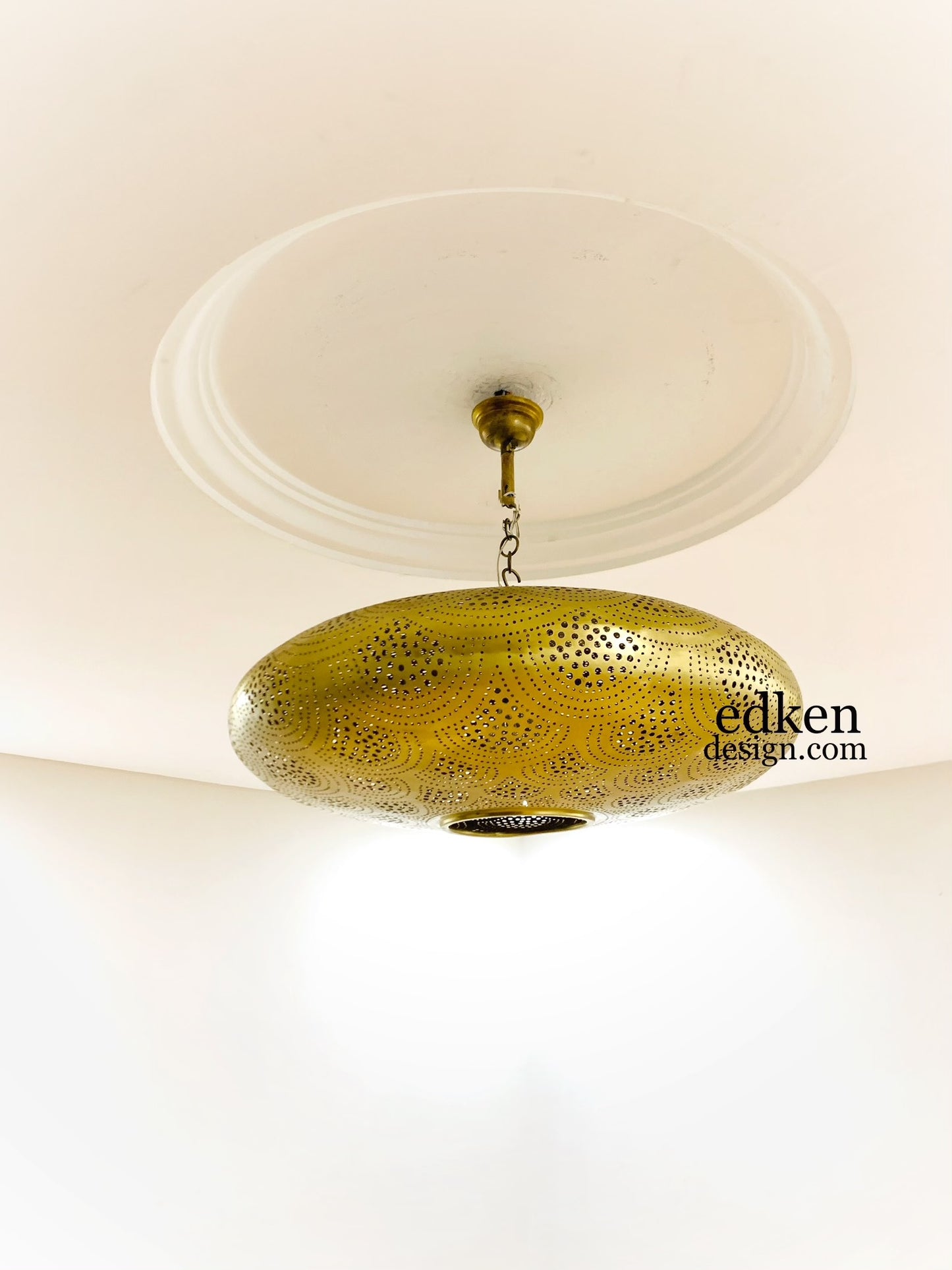 EDKEN LIGHTS - OFF View Morocco Ceiling Lamp Shades Fixture pierced Brass Hanging Lights Handmade Brass Morocco Home Decor Lighting
