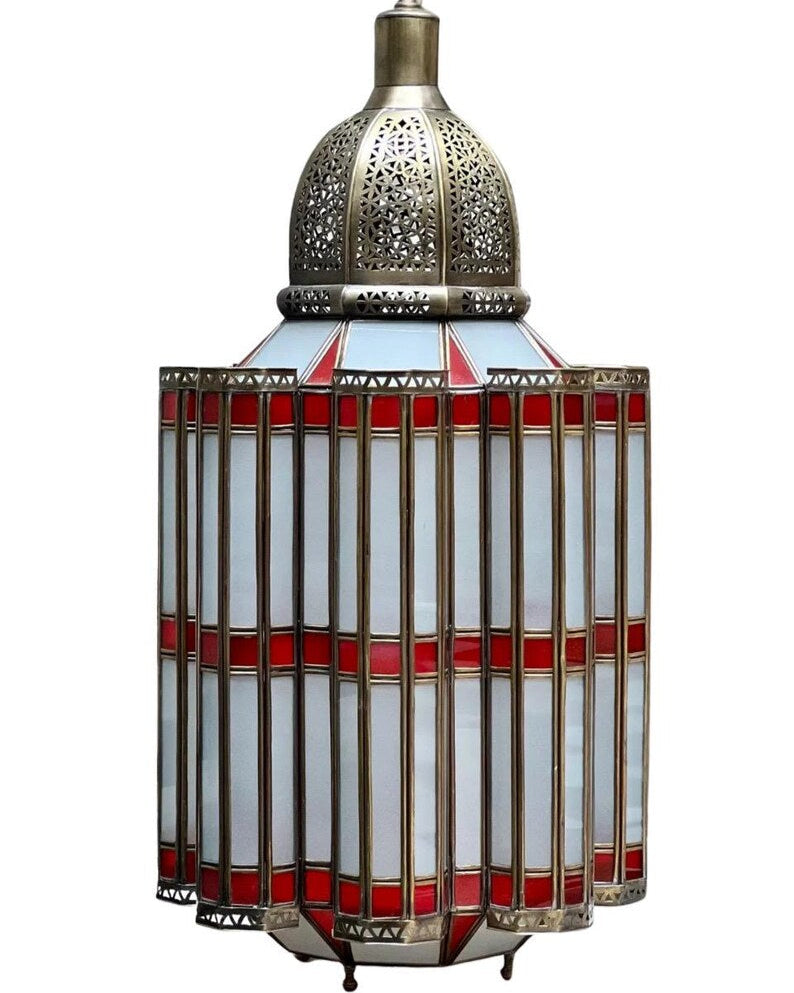 Decorative hanging lamp with intricate design on a white background