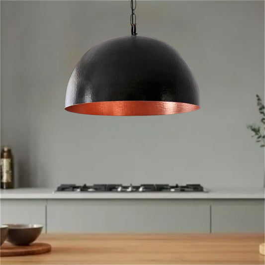 Brass Dome Ceiling Light, Hammered Black & Copper - Home & Living, Lighting, Light Fixtures, Ceiling Lights, Pendant Lights, Lamp Shades, Pendant Lights, lampe en laiton, dome, Ceiling Lights