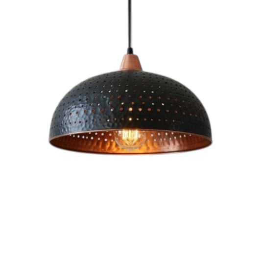 Copper Dome Ceiling Light, Hammered Black & Copper Red-