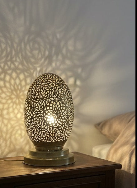 Handmade Moroccan Brass Egg Lamp – Filigree Brass Table Lamp for Ambient Lighting- Ref.1782