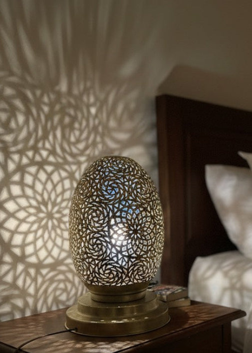 Handmade Moroccan Brass Egg Lamp – Filigree Brass Table Lamp for Ambient Lighting- Ref.1782
