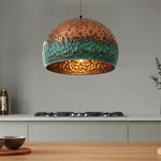 Oxidized Brass Copper Dome Light Fixture  -pendant lights, ceiling light, light fixtures, orange lamp, dome pendant light, drum kitchen island, home decor modern, unique pendant light, handmade lamp, vintage hanging lamp