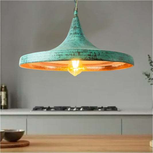 Oxidized Hammered Brass Dome Light Fixture