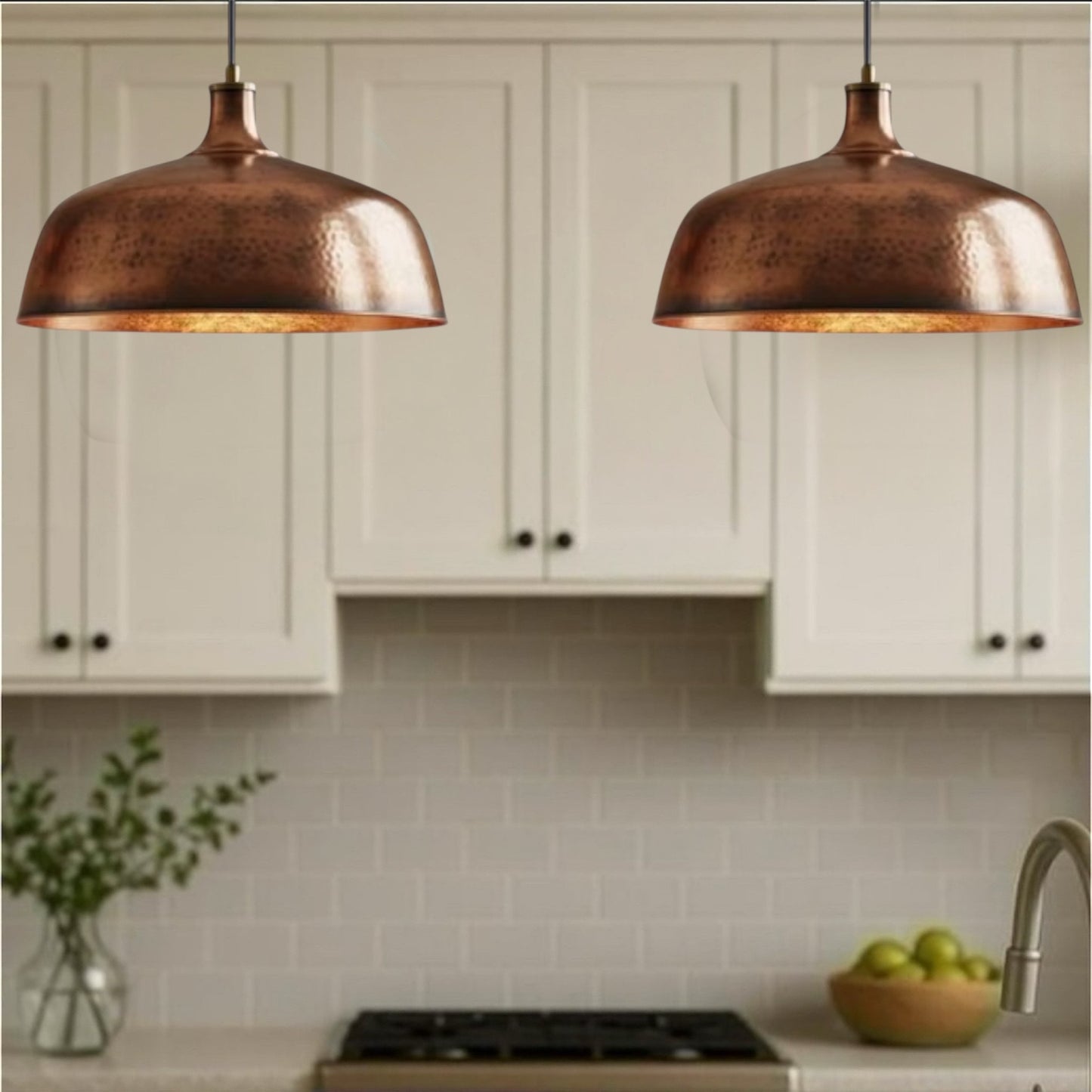 Oxidized Hammered Copper Dome Light Fixture - Ref.1770