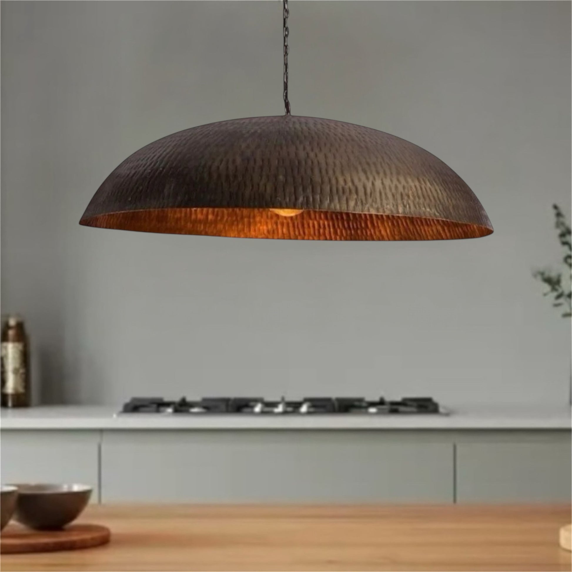 Hammered Antique Brass Dome Light Fixture - Ref.1158