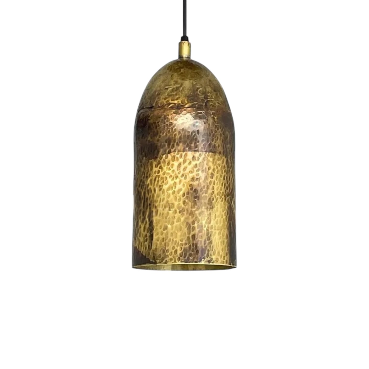 Close-up of a Moroccan hand-hammered brass dome pendant lamp showing detailed texture and gold finish.