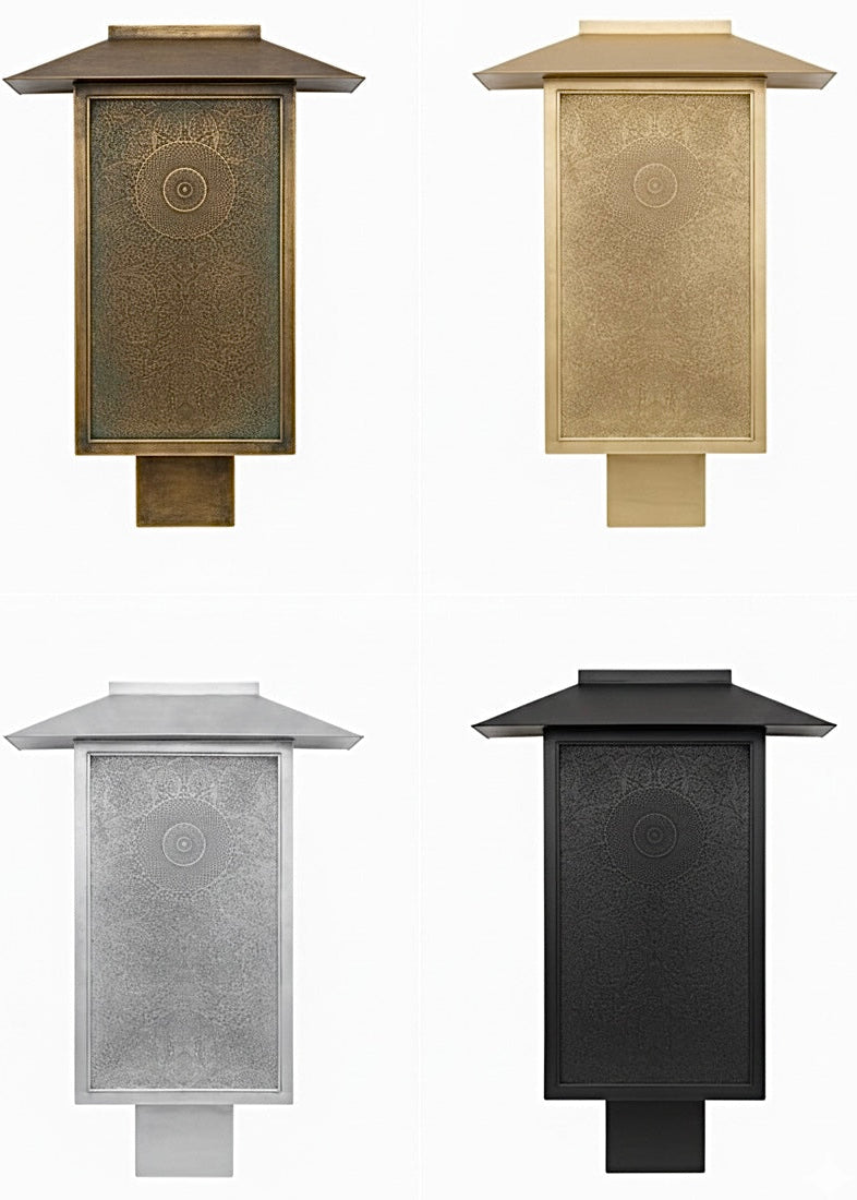Traditional Moroccan wall lamps in four finishes: Antique Brass, Gold, Silver, and Matte Black.