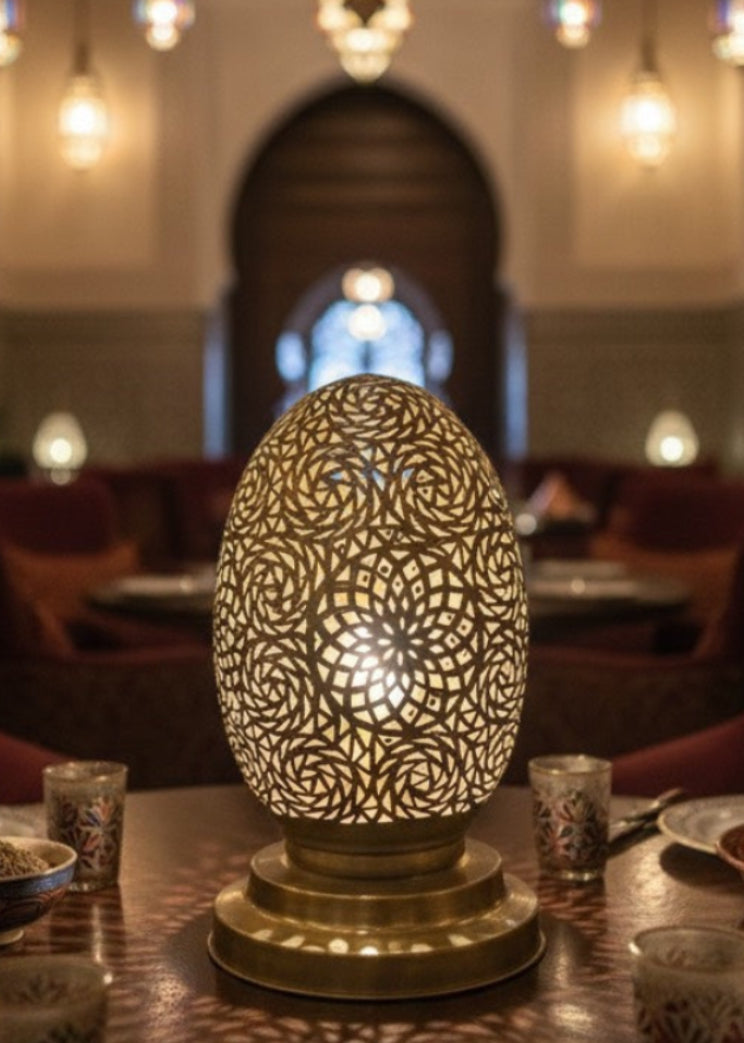 Handmade Moroccan Brass Egg Lamp – Filigree Brass Table Lamp for Ambient Lighting- Ref.1782