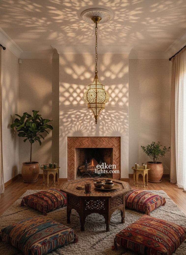 Authentic Moroccan Brass Lantern - Handcrafted Pendant Light - Ref. 2060