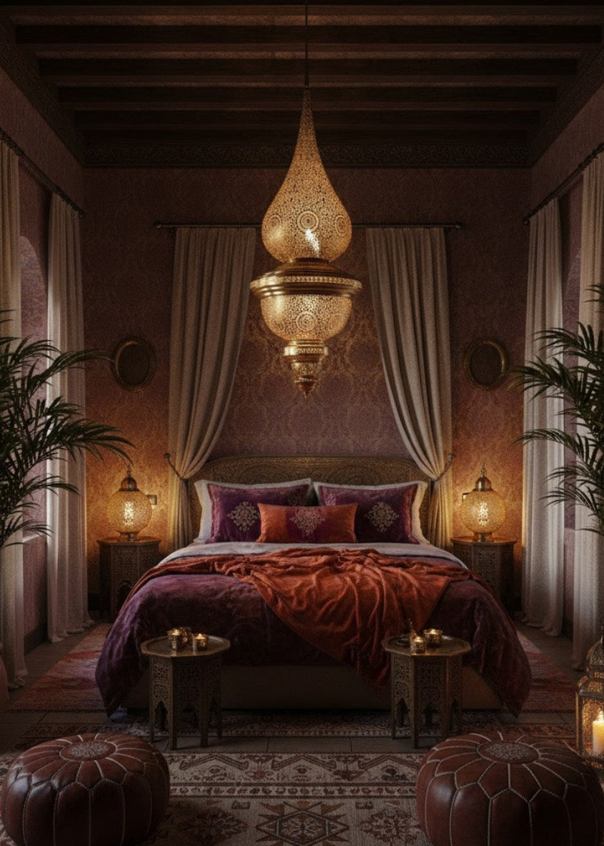 Extra Large Handcrafted Moroccan Brass Ceiling Lamp - Grand Oriental Pendant Light - Ref. 1772