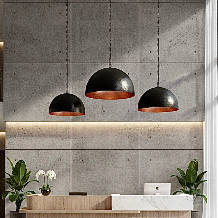 Brass Dome Ceiling Light, Hammered Black & Copper Red- Ref.2040