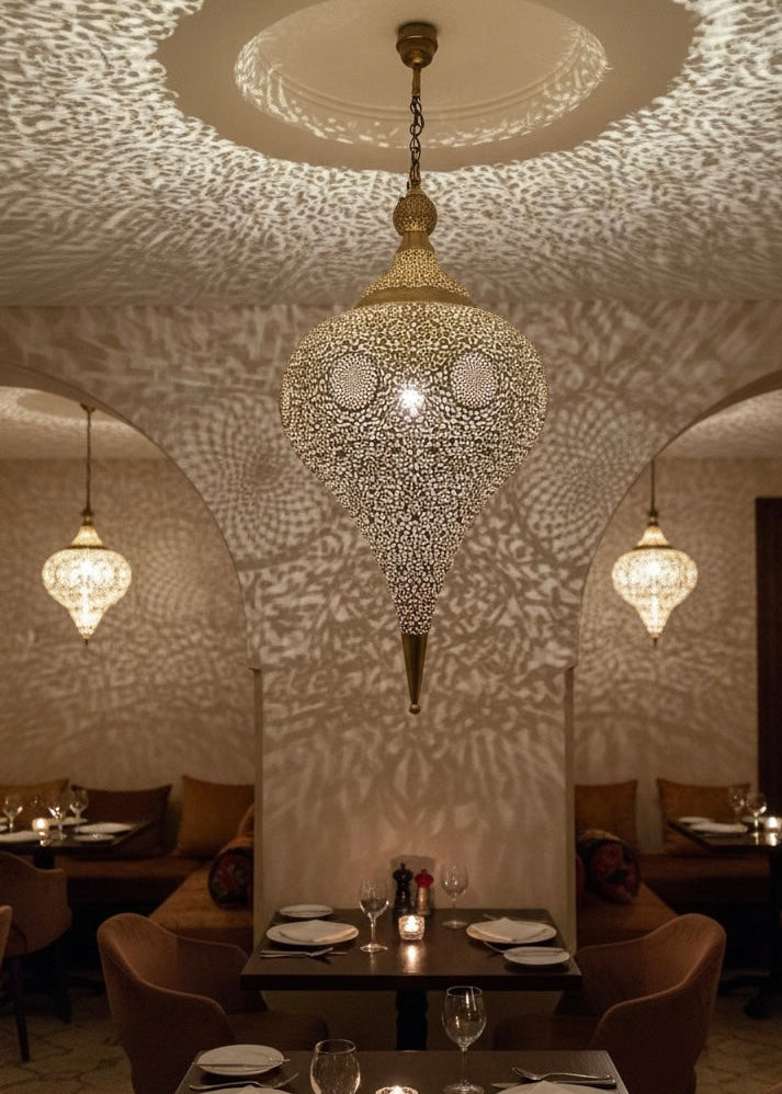 Boho-chic Moroccan lighting fixtures, perfect for hotels, restaurants, and boutique decor shops.